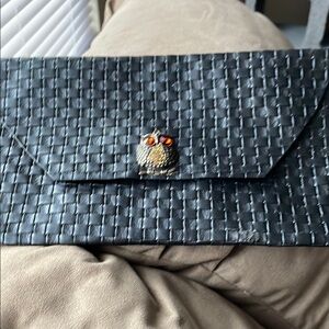 Black Woven Clutch with Owl Accent